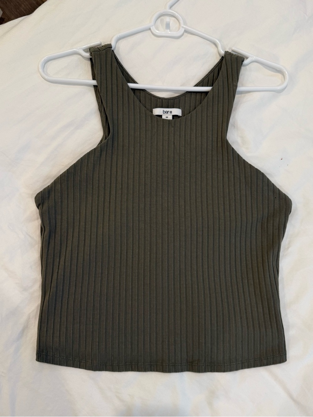 Bar III Olive Ribbed High-Neck Tank